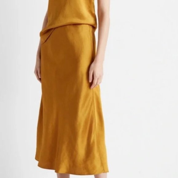Club Monaco‎ Bias Gold Midi Skirt Linen Blend Size 14 - Picture 1 of 6
